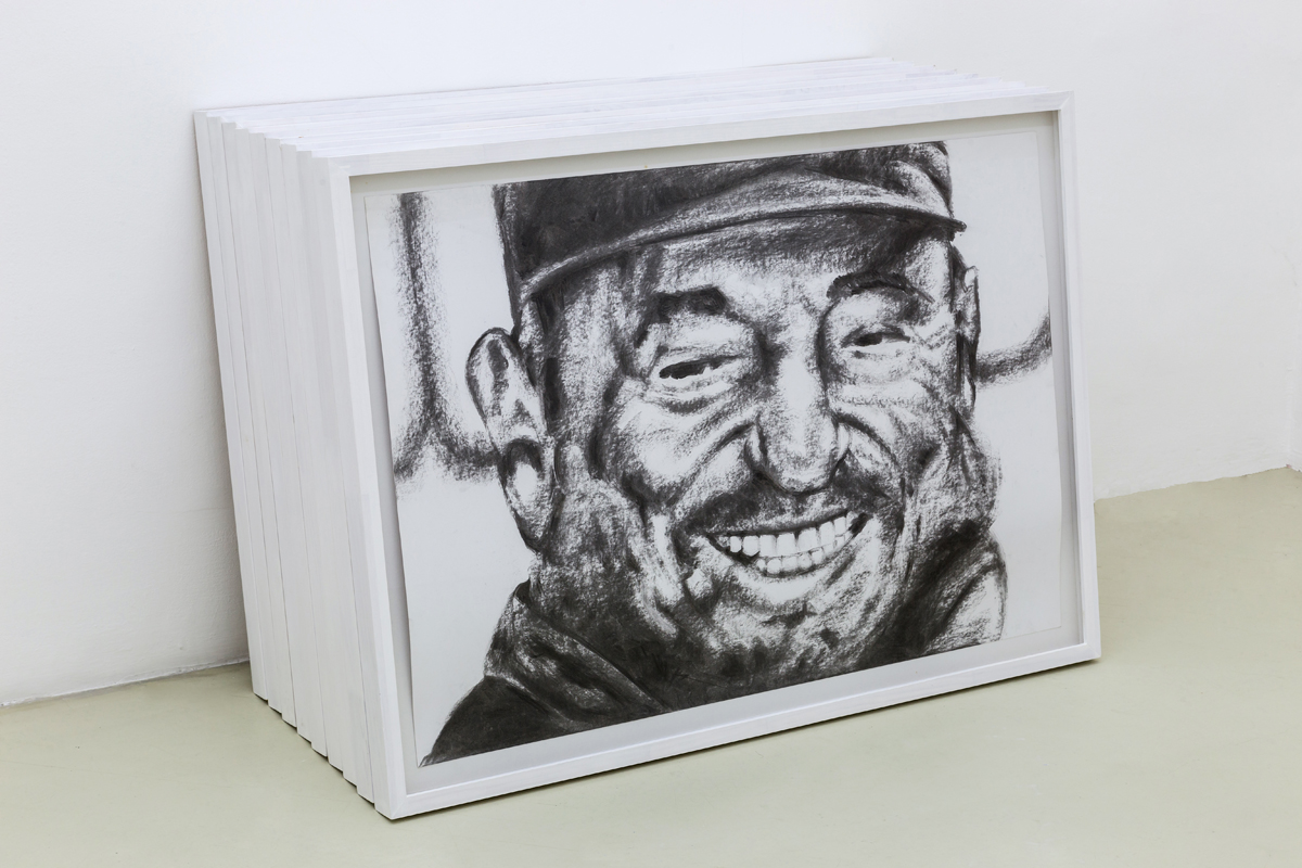 Nine smiling communists “Una risata e venti milioni di morti”, 2007, carchoal on paper, wood, glass, cm 70x100 each